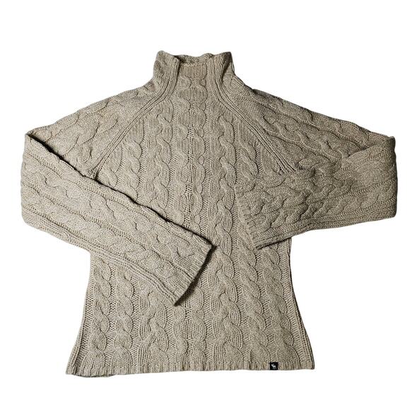 Abercrombie and Fitch Cable Knit Lambswool Blend Sweater Tan Size Large - Picture 1 of 8